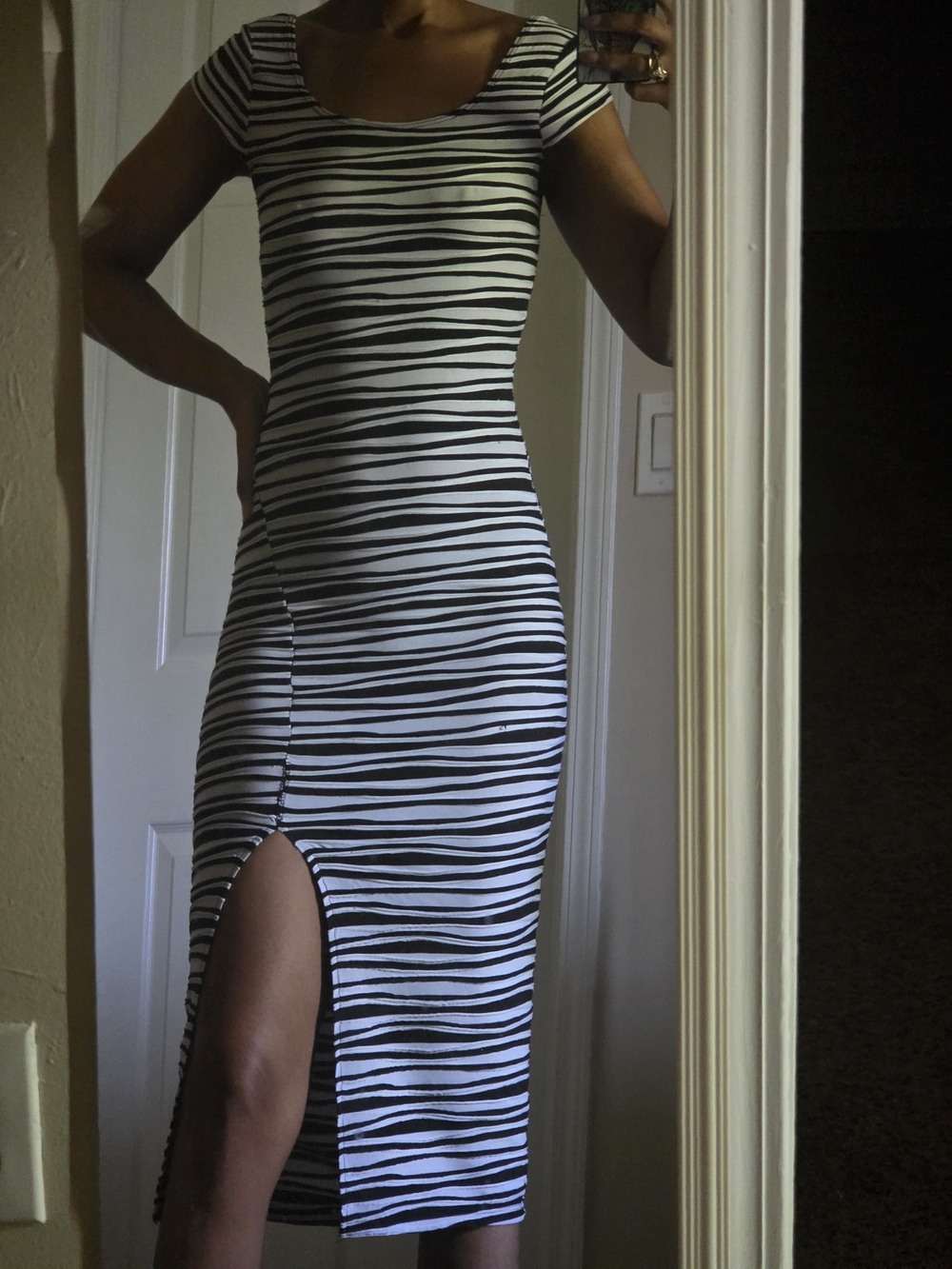 Striped Midi Dress with Side Slit